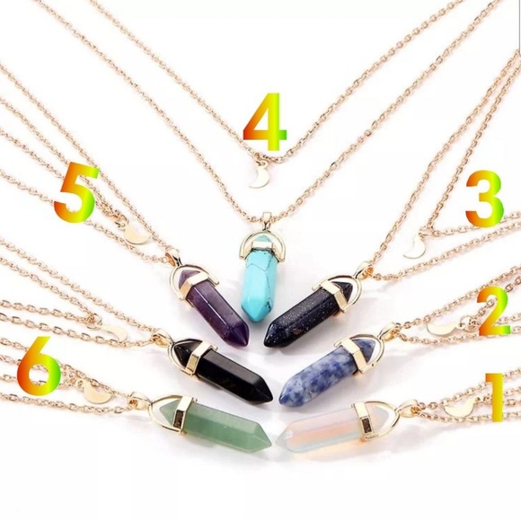 Natural Stone Crystal Layered Gold Necklace Choker - Picture 5 of 5